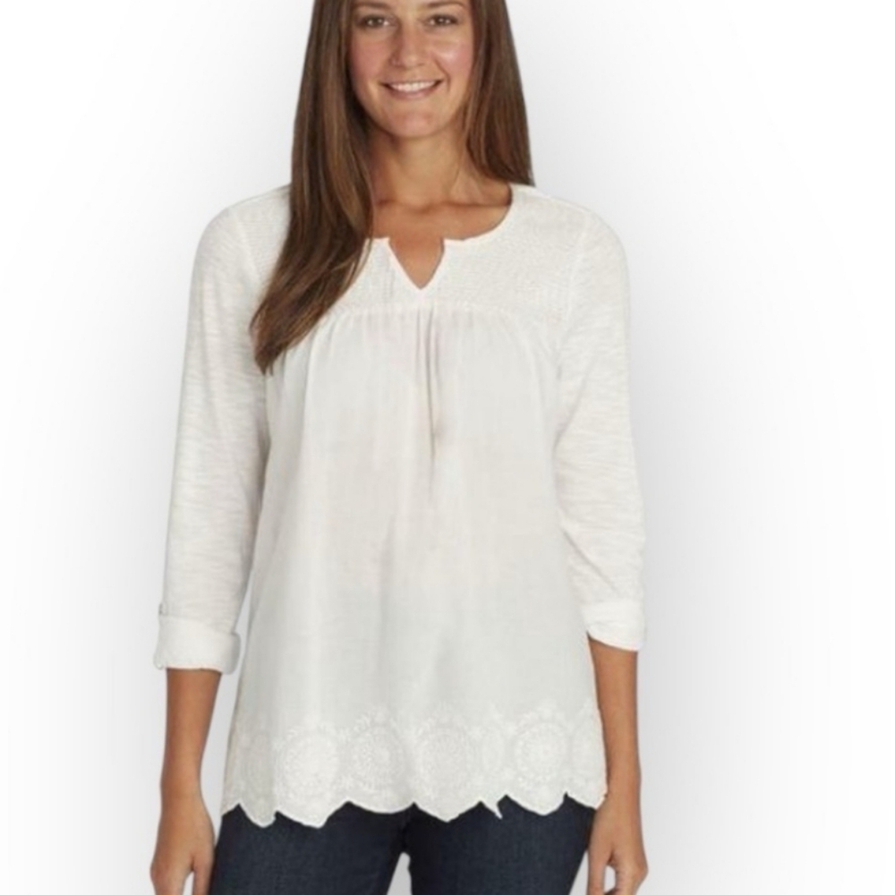 NWT Gloria Vanderbilt Daphne Woven Blouse – XL – Crystal White 0806L